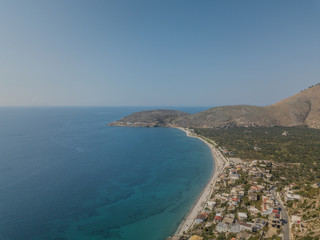 Fototapeta na wymiar Aerial view of Qeparo beach in Himare, Albania (Albanian Riviera)