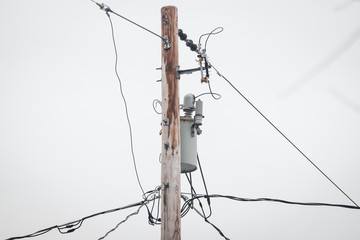 Power pole with wires and transformer