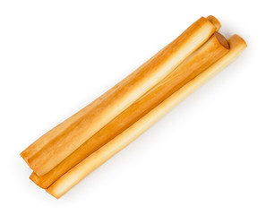 Smoked cheese on a white. The view from the top.
