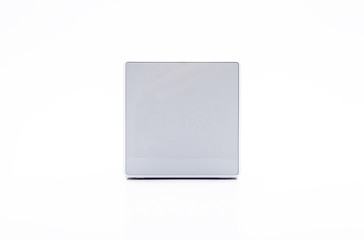 White, square digital clock on white background with clipping path.