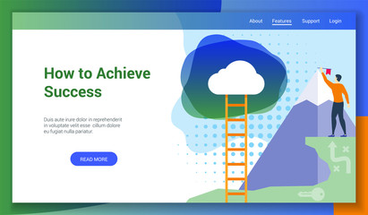 How to achieve success flat design concept. Vector illustration mock-up for website and mobile website. Landing page template.