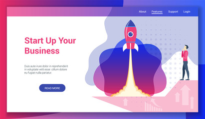 Flat design concept on business start theme. Vector illustration mock-up for website and mobile website. Landing page template.