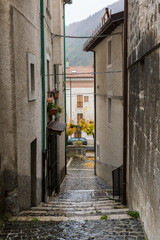 Fototapeta premium Take to the center of the village, Villetta Barrea, Abruzzo, Italy. October 13, 2017
