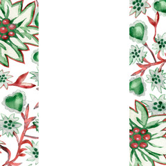 Fototapeta na wymiar Watercolor banner of Scandinavian patterns with green hearts on white background for beautiful design