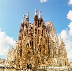 BARCELONA, SPAIN - 11 JULY 2018: Sagrada Familia Cathedral. It is main landmark of Barcelona and...