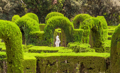 Park and garden with labyrinth maze in Barcelona Spain at summer