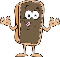 Cartoon illustration of a happy chocolate eclair.