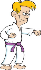 Cartoon illustration of a boy in a Karate uniform punching.