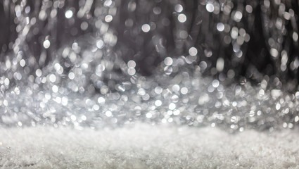Snowing, Christmas time. Abstract bokeh lights background