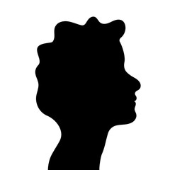 Black head silhouette profile with wavy hairs