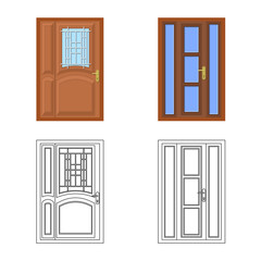 Isolated object of door and front logo. Set of door and wooden stock vector illustration.