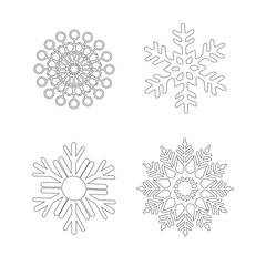 Snowflake winter set isolated four icon silhouette on white background