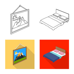 Vector illustration of bedroom and room logo. Collection of bedroom and furniture vector icon for stock.