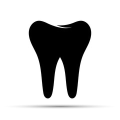 Black tooth silhouette icon on a white and shadow