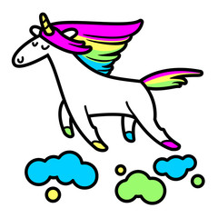 Magic unicorn in the clouds vector illustration