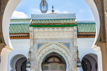 Arch of the mosque university of Fes medina, Morocco - obrazy, fototapety, plakaty