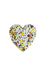 colored pills for treatment of diseases in the form of the heart