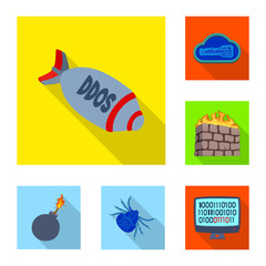 Vector illustration of virus and secure icon. Set of virus and cyber stock vector illustration.