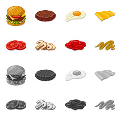 Vector illustration of burger and sandwich symbol. Collection of burger and slice stock symbol for web.
