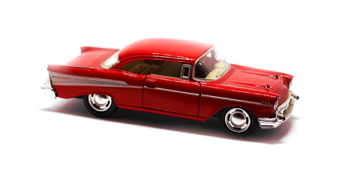 Obraz na płótnie Canvas Vintage red retro car toy isolated