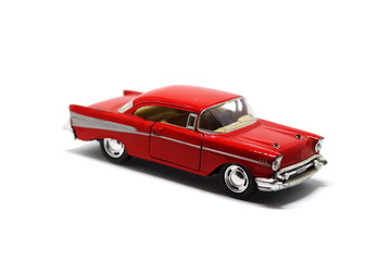 Vintage red retro car toy isolated