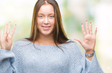 Young beautiful caucasian woman wearing winter sweater over isolated background showing and...