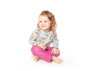 A cute Little Girl with redhead in studio white background