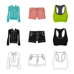 Vector illustration of woman and clothing icon. Set of woman and wear stock vector illustration.