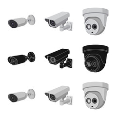Isolated object of cctv and camera sign. Set of cctv and system stock vector illustration.