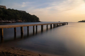 Fototapeta na wymiar Long exposured pier at The Camlik Bay at Heybeliada Istanbul