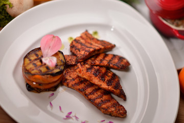 barbecue chicken fillet with eggplant