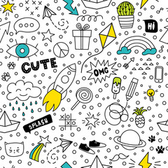 Set of cute and colorful doodle hand drawing