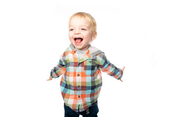 A Cute Little Boy Isolated on the White Background.