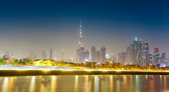 Dubai city skyline at night