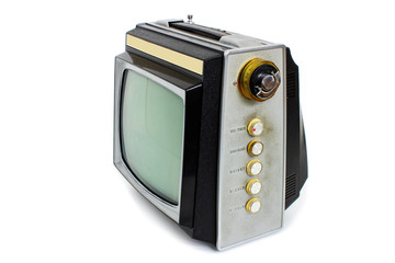 Old retro TV receiver for analog television on white background