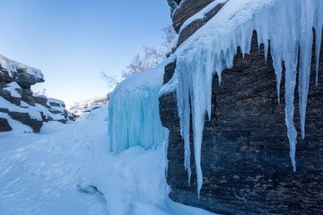 Blue ice in winter canyon, Abisko National Park, Abisko, Sweden
