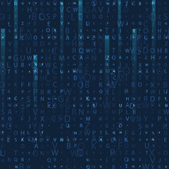 Abstract digital letters. Glowing neon effect. Graphic concept for your design