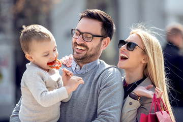 Happy family in the city