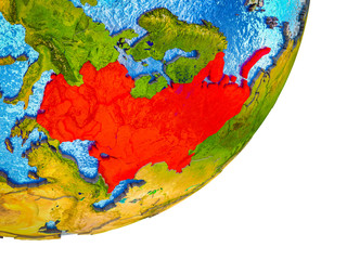 Eastern Europe on 3D model of Earth with water and divided countries.