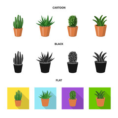 Isolated object of cactus and pot sign. Collection of cactus and cacti vector icon for stock.