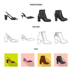 Vector illustration of footwear and woman sign. Collection of footwear and foot stock symbol for web.