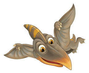 cartoon scene with flying dinosaur - pterodactyl on white background - illustration for children © agaes8080
