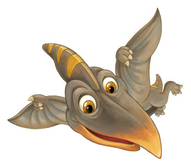 cartoon scene with flying dinosaur - pterodactyl on white background - illustration for children © agaes8080