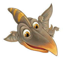 cartoon scene with flying dinosaur - pterodactyl on white background - illustration for children © agaes8080