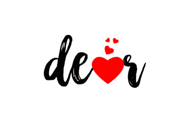 dear word text typography design logo icon with red love heart