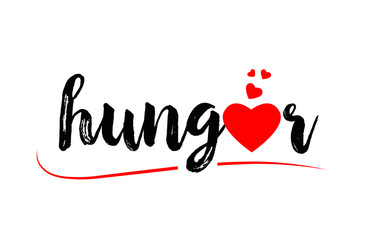 hunger word text typography design logo icon with red love heart