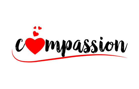 compassion word text typography design logo icon with red love heart