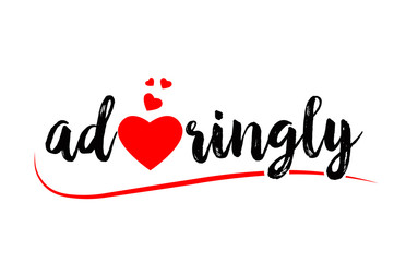 adoringly word text typography design logo icon with red love heart