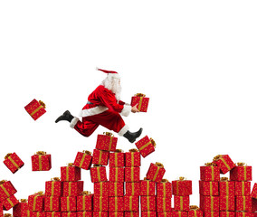 Santa Claus goes fast over Christmas gift