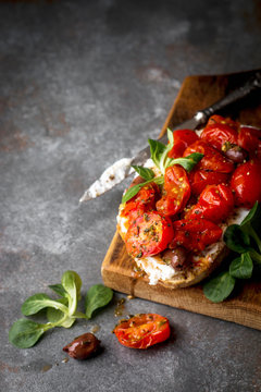 Tomato Sourdough Sandwich With Ricotta And Olives